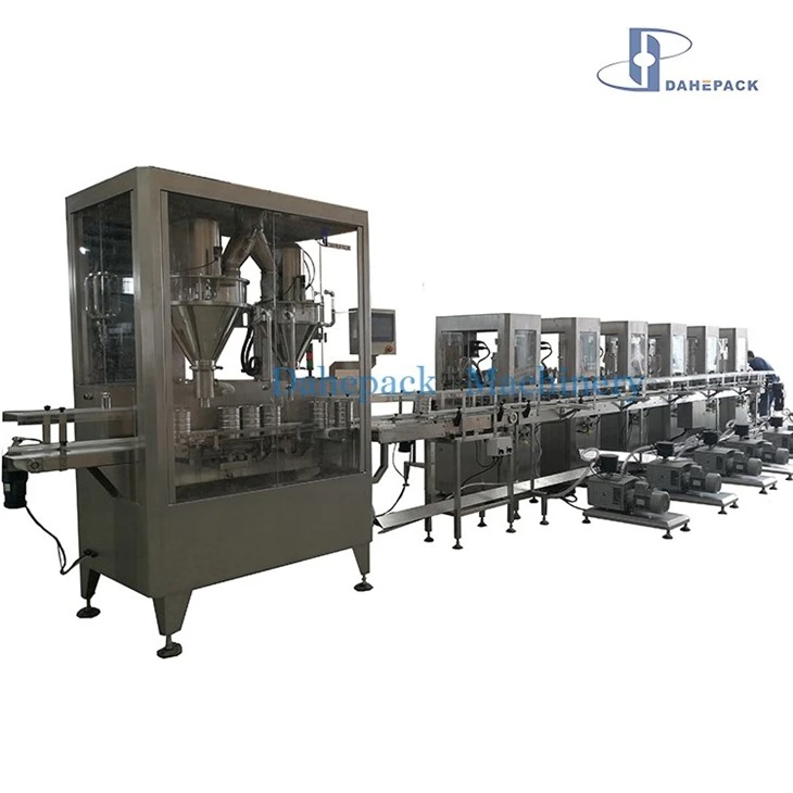 Automatic Milk Powder Can Packaging Line, Powder Auger Filler, Vacuum Nitrogen Tin Can Sealer